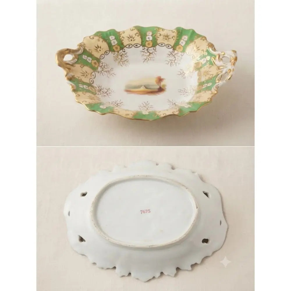 Vintage European-style hand-painted porcelain, 11”x81/2”